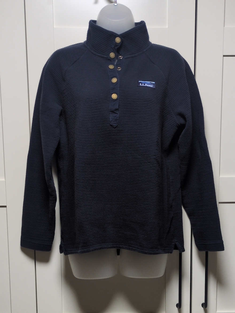 LL Bean Navy Lake Washed Quarter Snap Pullover Medium Preppy Outdoorsy Classic